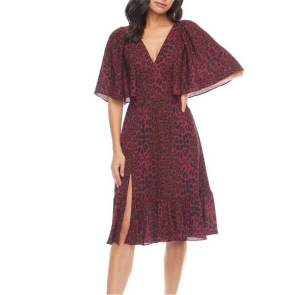 plus size black bodycon dress Leopard Print Lace Puffball Christmas Dress With Long Sleeves Burgundy   Styledup.co.uk